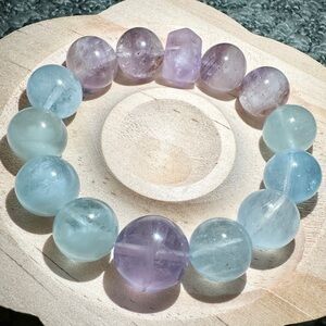 6.5 inch Amethyst and Blue Fluorite Beaded Bracelet 13-15mm